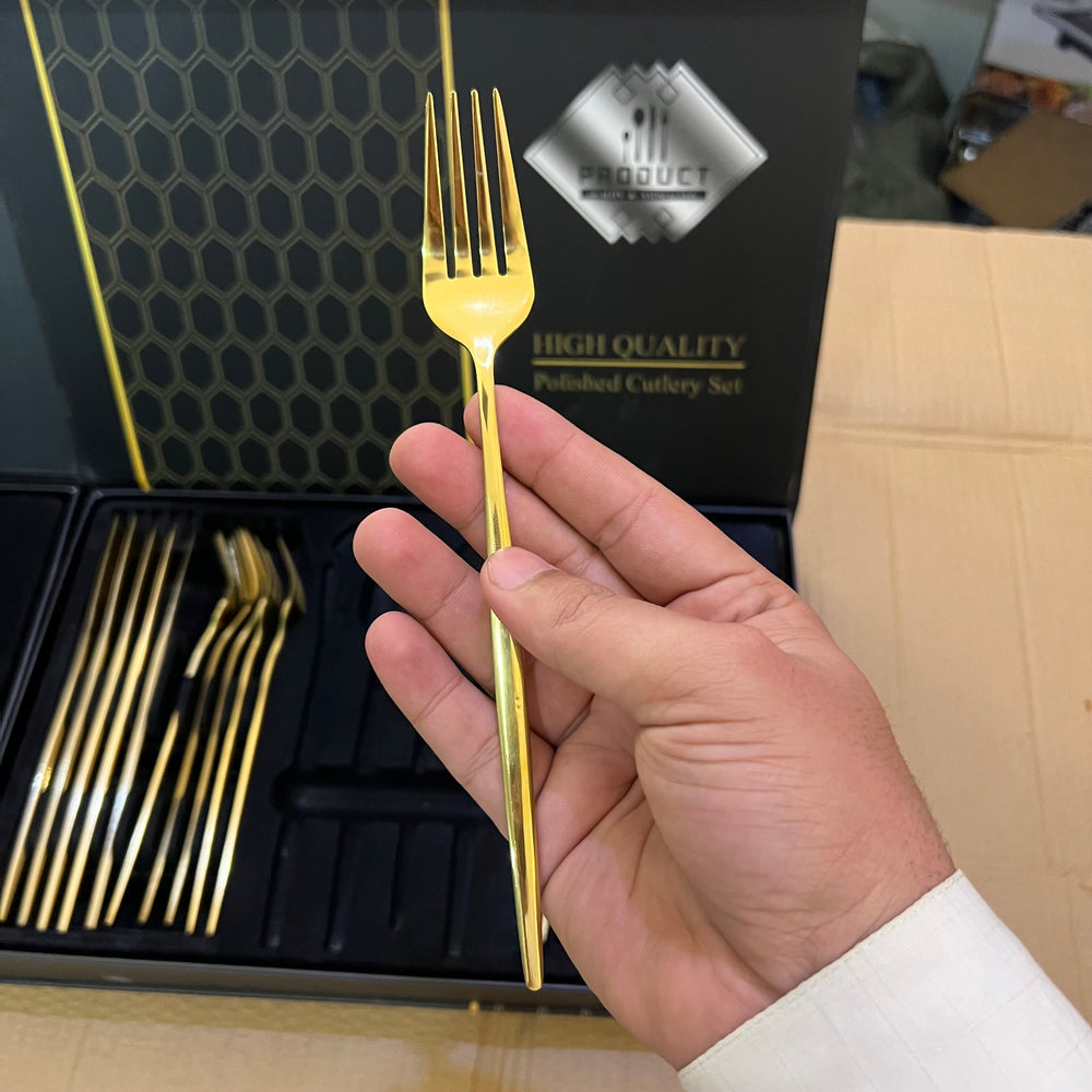 Lot Imported 24 Piece Golden & Black Cutlery set